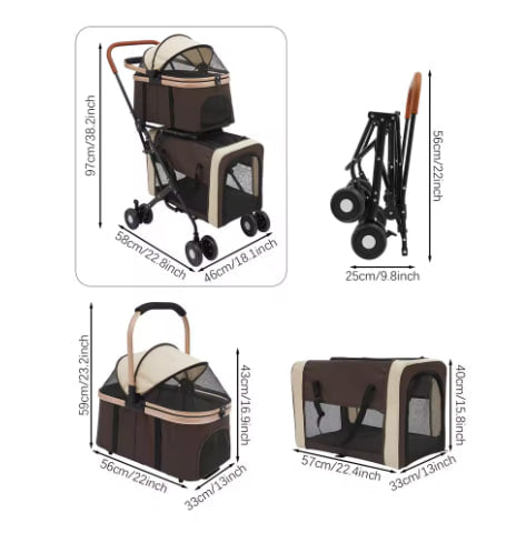 Apostasnovo Pet Double-Decker Stroller: 35kg Capacity, Detachable Carriers & 360° Rotation - Perfect for Travel with 2 Dogs or Cats!