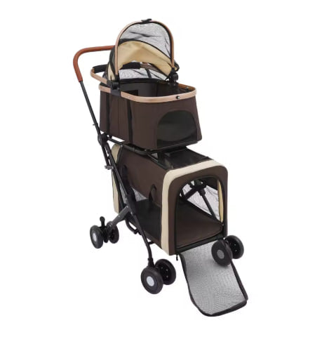 Apostasnovo Pet Double-Decker Stroller: 35kg Capacity, Detachable Carriers & 360° Rotation - Perfect for Travel with 2 Dogs or Cats!